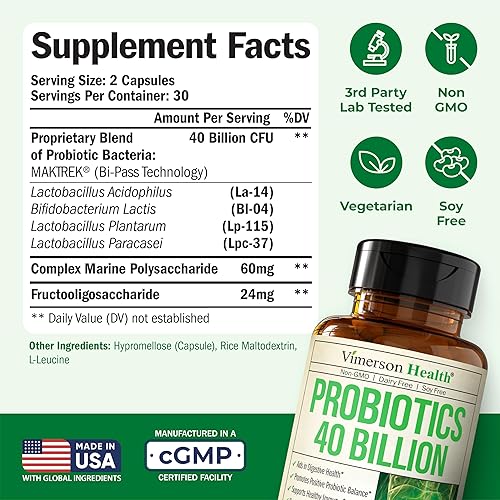 VIMERSON HEALTH PROBIOTICS PREBIOTICS FOR WOMEN MEN, 40 BILLION CFU, GUT IMMUNE HEALTH, DAIRY-FREE SUPPLEMENT