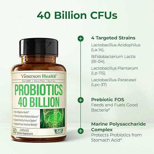 VIMERSON HEALTH PROBIOTICS PREBIOTICS FOR WOMEN MEN, 40 BILLION CFU, GUT IMMUNE HEALTH, DAIRY-FREE SUPPLEMENT