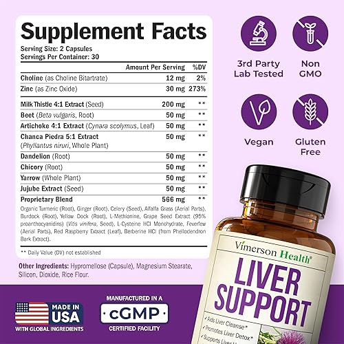 VIMERSON HEALTH VEGAN LIVER CLEANSE DETOX DANDELION ROOT, MILK THISTLE ARTICHOKE FOR LIVER SUPPORT, 2 PACK