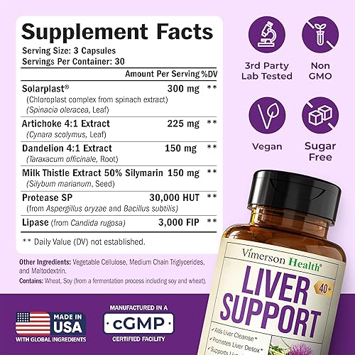 VIMERSON HEALTH VEGAN LIVER CLEANSE DETOX DANDELION, MILK THISTLE ARTICHOKE FOR LIVER SUPPORT, 90 CAPSULES