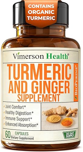 VIMERSON HEALTH TURMERIC CURCUMIN WITH GINGER BLACK PEPPER JOINT, DIGESTIVE GUT HEALTH SUPPLEMENT, 60 CAPS
