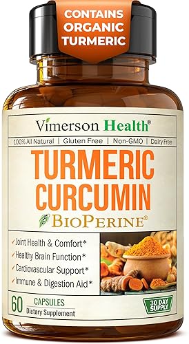 VIMERSON HEALTH ORGANIC TURMERIC CURCUMIN 1200MG WITH BLACK PEPPER - 95 CURCUMINOIDS FOR JOINT DIGESTIVE SUPPORT