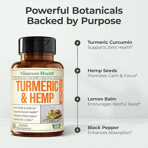 VIMERSON HEALTH TURMERIC CURCUMIN WITH HEMP SEEDS, LEMON BALM BLACK PEPPER JOINT SUPPORT SUPPLEMENT, 90CT