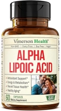 VIMERSON HEALTH ALPHA LIPOIC ACID 650MG HIGH POTENCY ANTIOXIDANT FOR NERVE BRAIN HEALTH VEGAN, 60 CAPSULES