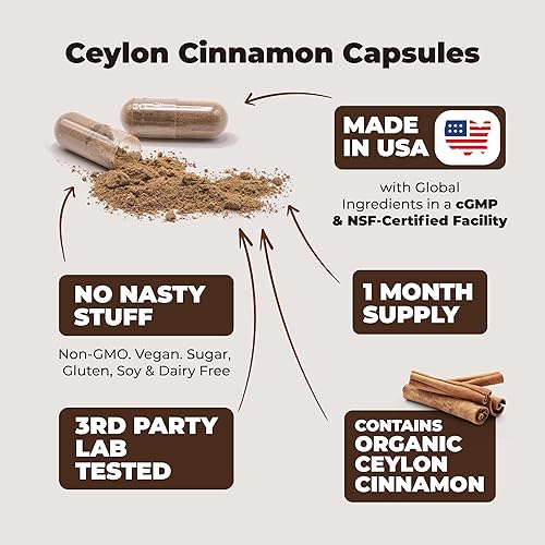 VIMERSON HEALTH ORGANIC CEYLON CINNAMON CAPSULES TRUE CINNAMON SUPPLEMENT FOR INFLAMMATION, METABOLISM ANTIOXIDANT S