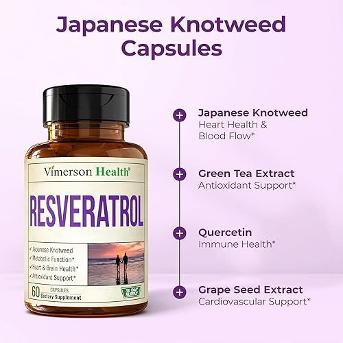VIMERSON HEALTH JAPANESE KNOTWEED RESVERATROL CAPSULES 1000MG WITH GREEN TEA, QUERCETIN GRAPE, 60 COUNT