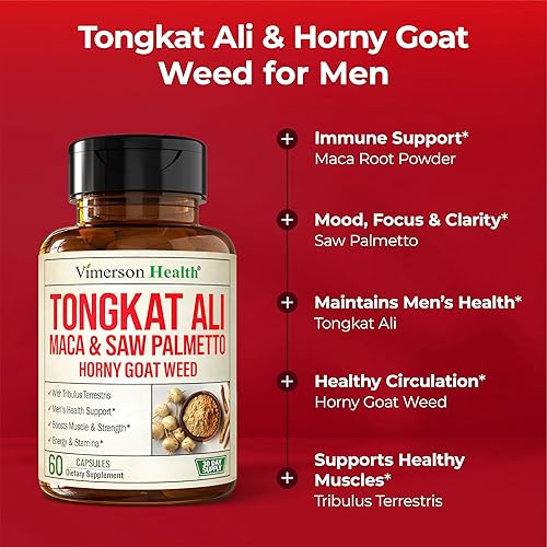 VIMERSON HEALTH HORNY GOAT WEED FOR MEN 1000MG MALE ENHANCEMENT PILLS WITH MACA, TONGKAT ALI GINSENG, 60 CAPS