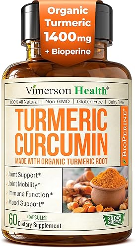 VIMERSON HEALTH ORGANIC TURMERIC CURCUMIN 1400MG WITH BLACK PEPPER 95 CURCUMINOIDS, JOINT DIGESTIVE SUPPORT, 60 VEGA