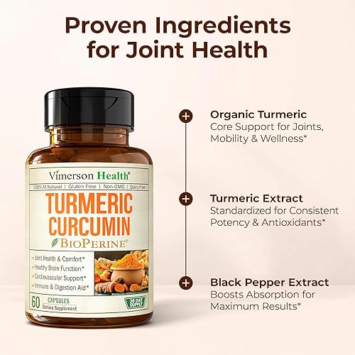 VIMERSON HEALTH ORGANIC TURMERIC CURCUMIN 1200MG WITH BLACK PEPPER 95 CURCUMINOIDS FOR JOINT DIGESTIVE SUPPORT 60 CA