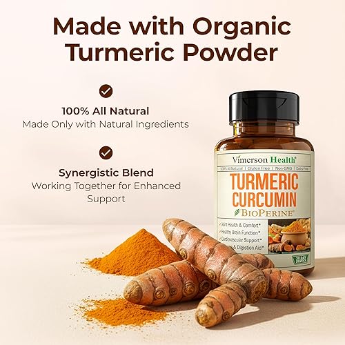 VIMERSON HEALTH ORGANIC TURMERIC CURCUMIN 1200MG WITH BLACK PEPPER 95 CURCUMINOIDS FOR JOINT DIGESTIVE SUPPORT 60 CA