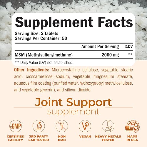VIMERSON HEALTH MSM 2000MG JOINT SUPPORT SUPPLEMENT CARTILAGE HEALTH, INFLAMMATION RELIEF, VEGAN, 50 DAYS