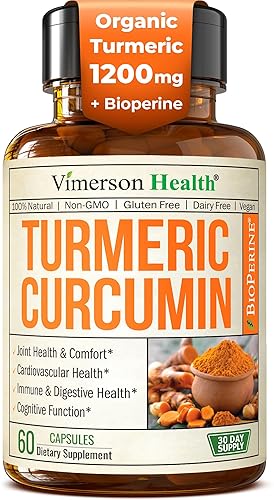 VIMERSON HEALTH ORGANIC TURMERIC CURCUMIN 1200MG WITH BLACK PEPPER 95 CURCUMINOIDS, JOINT DIGESTIVE SUPPORT, 60 VEGA