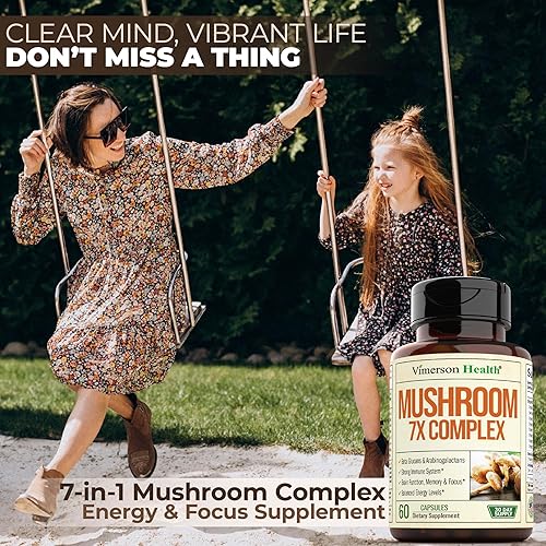 VIMERSON HEALTH 7-IN-1 MUSHROOM COMPLEX SUPPLEMENT LION S MANE, TURKEY TAIL, REISHI, CORDYCEPS MORE FOR FOCUS ENERGY
