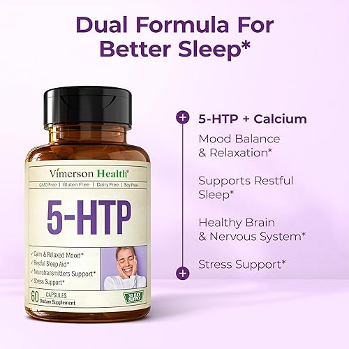 VIMERSON HEALTH 5-HTP 200MG SEROTONIN SUPPLEMENT FOR SLEEP, MOOD STRESS SUPPORT 60 CAPSULES, MADE IN USA