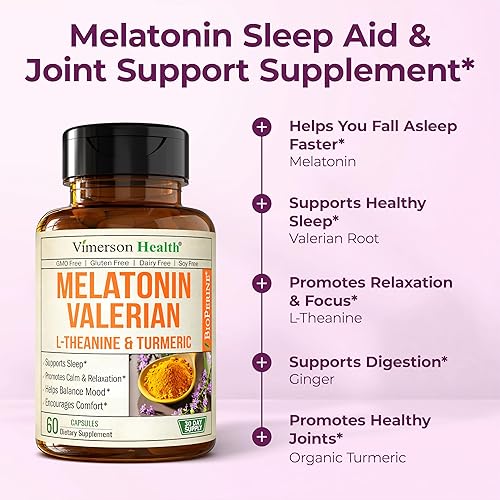 VIMERSON HEALTH MELATONIN 3MG SLEEP AID WITH L-THEANINE, VALERIAN, TURMERIC, GINGER BLACK PEPPER 60 CAPSULES