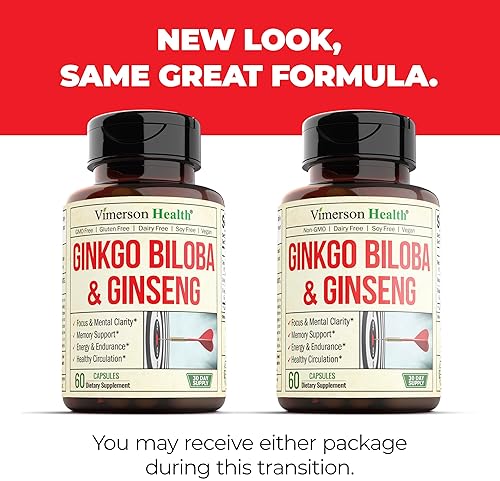 VIMERSON HEALTH ASIAN GINSENG GINKGO BILOBA CAPSULES NOOTROPIC BRAIN, MEMORY ENERGY SUPPLEMENT 60 COUNT