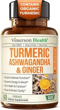 VIMERSON HEALTH ORGANIC ASHWAGANDHA TURMERIC CURCUMIN WITH GINGER BLACK PEPPER FOR JOINT, ENERGY IMMUNE SUPPORT, 60