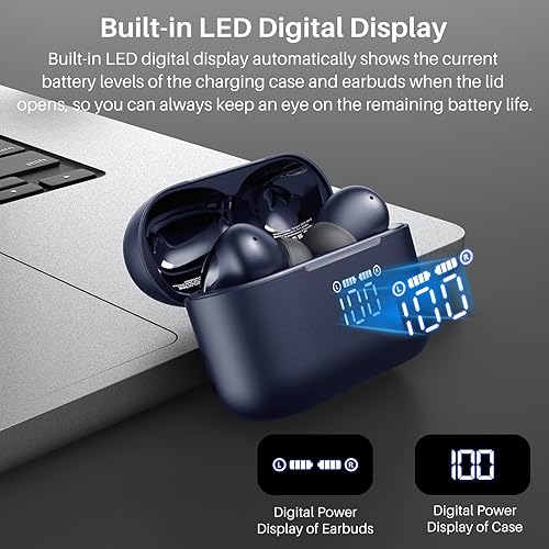 TOZO T20 WIRELESS EARBUDS BLUETOOTH HEADPHONES, 48.5H PLAYTIME, IPX8, NOISE CANCELLING, LED DISPLAY