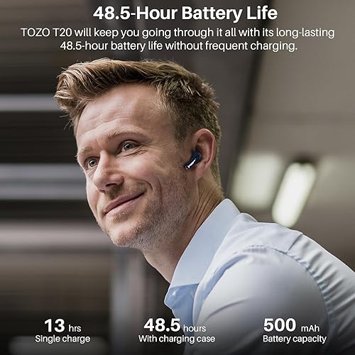 TOZO T20 WIRELESS EARBUDS BLUETOOTH HEADPHONES, 48.5H PLAYTIME, IPX8, NOISE CANCELLING, LED DISPLAY