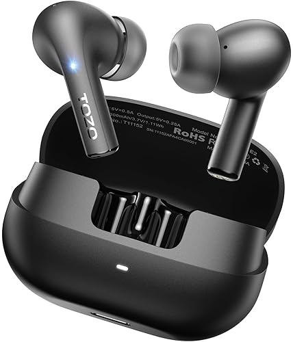 TOZO E2 WIRELESS EARBUDS, BLUETOOTH 5.3, 10MM BASS, 32 EQ, AI NOISE CANCEL, 30H PLAYTIME, 2 MICS