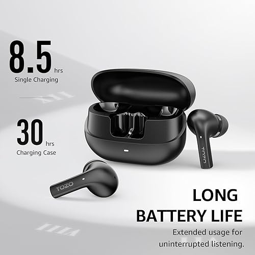 TOZO E2 WIRELESS EARBUDS, BLUETOOTH 5.3, 10MM BASS, 32 EQ, AI NOISE CANCEL, 30H PLAYTIME, 2 MICS