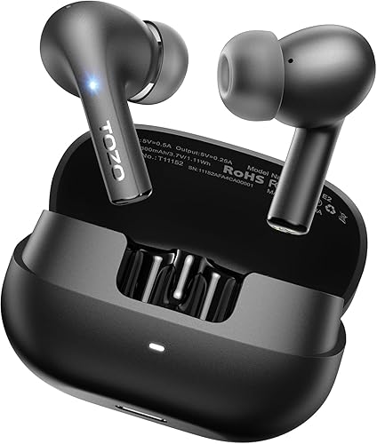 TOZO E2 WIRELESS EARBUDS, BLUETOOTH 5.3, 10MM BASS, 32 EQ, AI NOISE CANCEL, 30H PLAYTIME, 2 MICS