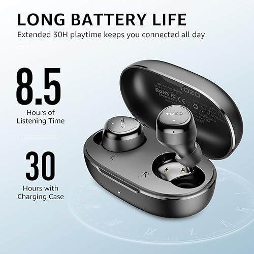 TOZO WIRELESS EARBUDS BLUETOOTH 5.3, WATERPROOF, 30H PLAYTIME, MIC, 32 EQ, CLEAR SOUND