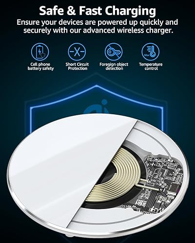 TOZO 15W FAST WIRELESS CHARGER PAD, ANTI-SLIP, FOR IPHONE 17 16 15 14, SAMSUNG S25 S24 S23, SILVER