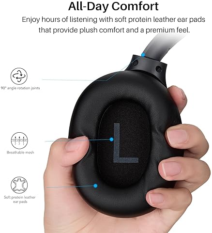 TOZO HT3 WIRELESS BLUETOOTH HEADPHONES, HYBRID NOISE CANCELLING, 90H PLAYTIME, 32 EQ, 5 MICS