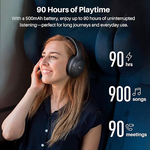TOZO HT3 WIRELESS BLUETOOTH HEADPHONES, HYBRID NOISE CANCELLING, 90H PLAYTIME, 32 EQ, 5 MICS