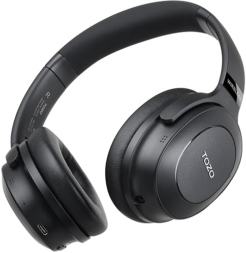 TOZO HYBRID ANC WIRELESS HEADPHONES, BLUETOOTH OVER-EAR HEADSET, 40H, HI-RES AUDIO, DEEP BASS, BLACK