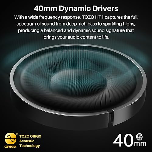TOZO HYBRID ANC WIRELESS HEADPHONES, BLUETOOTH OVER-EAR HEADSET, 40H, HI-RES AUDIO, DEEP BASS, BLACK