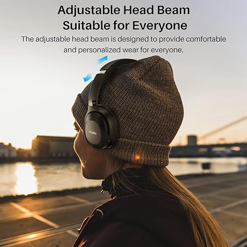 TOZO HYBRID ANC WIRELESS HEADPHONES, BLUETOOTH OVER-EAR HEADSET, 40H, HI-RES AUDIO, DEEP BASS, BLACK
