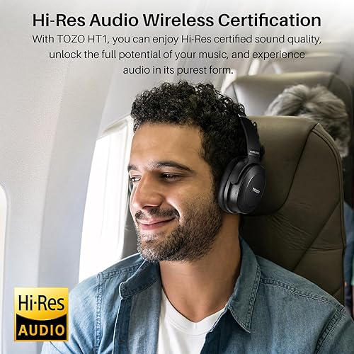 TOZO HYBRID ANC WIRELESS HEADPHONES, BLUETOOTH OVER-EAR HEADSET, 40H, HI-RES AUDIO, DEEP BASS, BLACK