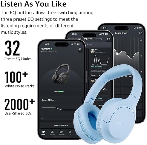 TOZO HA1 BLUETOOTH 5.4 OVER-EAR HEADPHONES, 70H PLAYTIME, DEEP BASS, FOLDABLE, WIRELESS, MIC