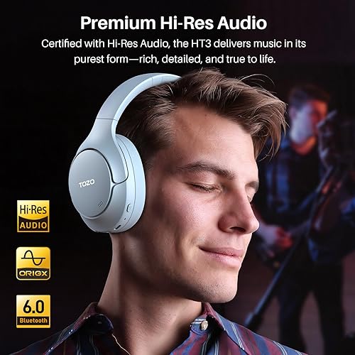 TOZO HT3 WIRELESS NOISE CANCELLING HEADPHONES, 90H PLAYTIME, BLUETOOTH, 5 MICS, USB-C, 32 EQ MODES
