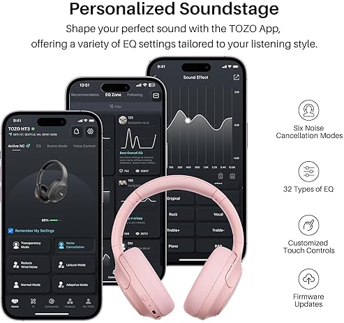TOZO HT3 WIRELESS OVER-EAR HEADPHONES, HYBRID NOISE CANCELLING, 90H PLAYTIME, SPATIAL AUDIO, 5 MICS