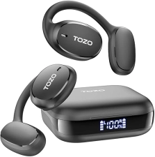 TOZO OPENEGO OPEN-EAR BLUETOOTH EARBUDS, 80HRS PLAYTIME, EARHOOKS, 32 EQ, SWEATPROOF, BLACK