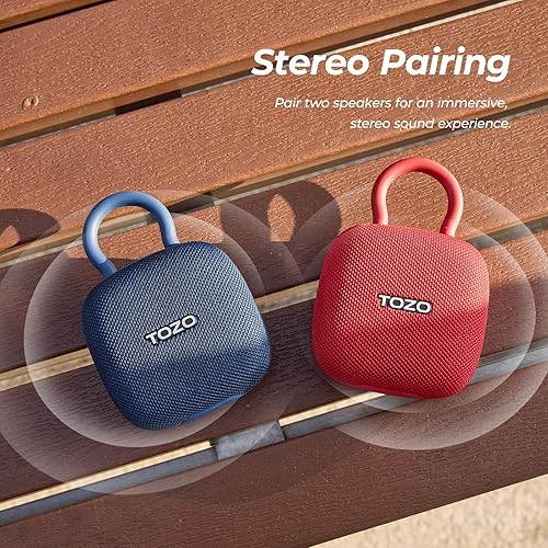 TOZO PE1 PORTABLE BLUETOOTH SPEAKER, IPX8 WATERPROOF, 32H PLAYTIME, BASS, CARABINER, RED