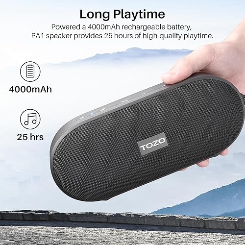 TOZO PA1 BLUETOOTH SPEAKER, IPX7 WATERPROOF, 25H PLAYTIME, EQ, APP CONTROL, PORTABLE, BLACK