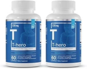 ESSENTIAL ELEMENTS  T-HERO TESTOSTERONE BOOSTER FOR MEN VITALITY, DRIVE, ASHWAGANDHA, SHILAJIT 60 CT, 2-PACK