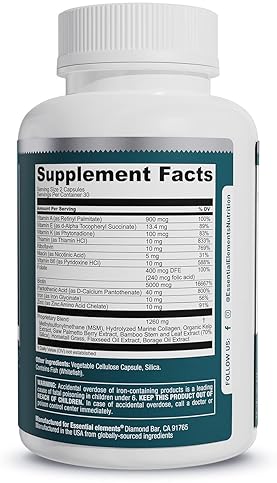 ESSENTIAL ELEMENTS  HAIR HERO HAIR VITAMINS FOR MEN WITH 5000 MCG BIOTIN ESSENTIAL ELEMENTS, 60 CAPSULES, 30 SERVINGS