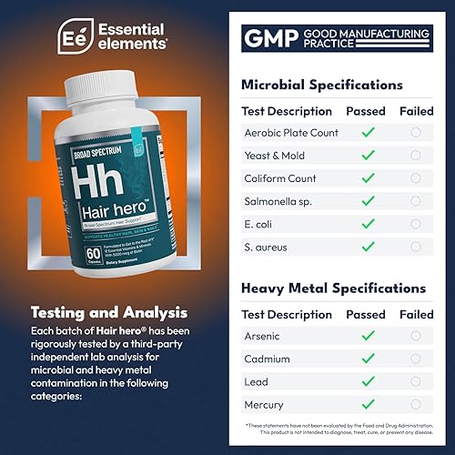 ESSENTIAL ELEMENTS  HAIR HERO HAIR VITAMINS FOR MEN WITH 5000 MCG BIOTIN ESSENTIAL ELEMENTS, 60 CAPSULES, 30 SERVINGS