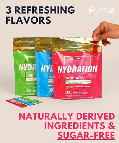 ESSENTIAL ELEMENTS SUGAR-FREE ELECTROLYTE POWDER PACKETS, 24 STICKS, ACV VITAMIN C, VARIETY PACK