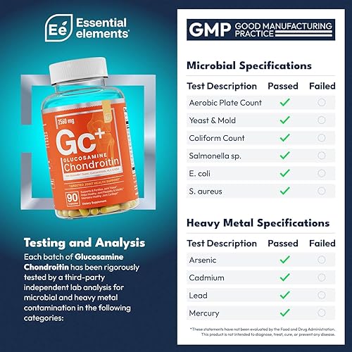 ESSENTIAL ELEMENTS  GLUCOSAMINE CHONDROITIN MSM BOSWELLIA HYALURONIC ACID JOINT SUPPORT SUPPLEMENT 90 CAPSULES