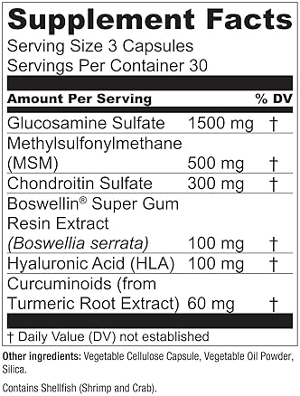 ESSENTIAL ELEMENTS  GLUCOSAMINE CHONDROITIN MSM BOSWELLIA HYALURONIC ACID JOINT SUPPORT SUPPLEMENT 90 CAPSULES