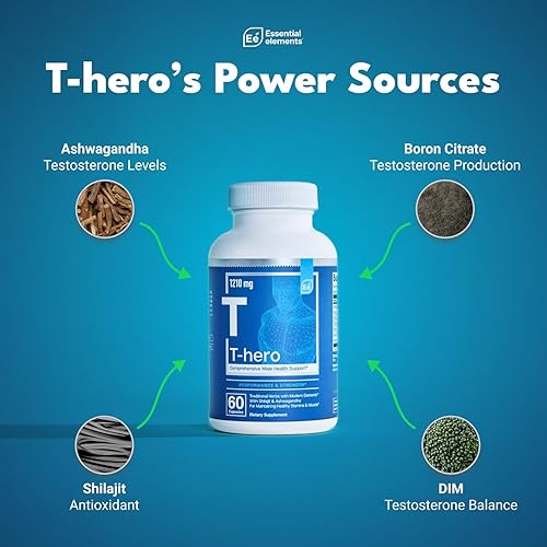 ESSENTIAL ELEMENTS  T-HERO TESTOSTERONE BOOSTER FOR MEN WITH ASHWAGANDHA, SHILAJIT, BORON, DIM - 60 CAPSULES