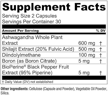 ESSENTIAL ELEMENTS  T-HERO TESTOSTERONE BOOSTER FOR MEN WITH ASHWAGANDHA, SHILAJIT, BORON, DIM - 60 CAPSULES