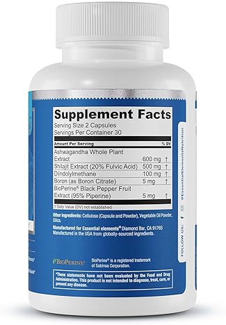ESSENTIAL ELEMENTS  T-HERO TESTOSTERONE BOOSTER FOR MEN WITH ASHWAGANDHA, SHILAJIT, BORON, DIM - 60 CAPSULES