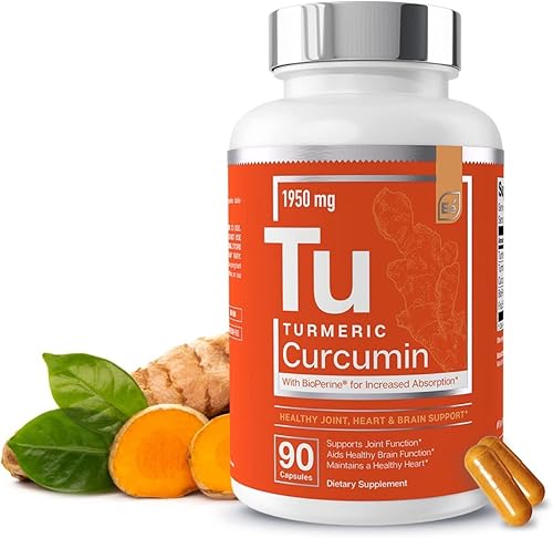 ESSENTIAL ELEMENTS  TURMERIC CURCUMIN 1950MG WITH BIOPERINE JOINT, HEART BRAIN SUPPORT 90 CAPSULES, 30 SERVINGS